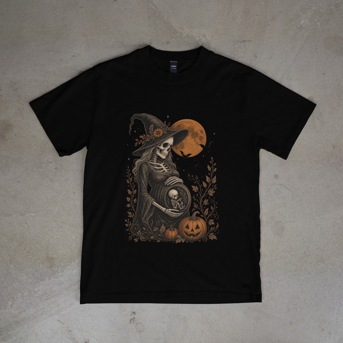 Skeleton Witch & Harvest Moon Tee — Black